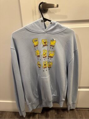 SpongeBob Squarepants Light Blue Fleece Pullover tony stain on pocket